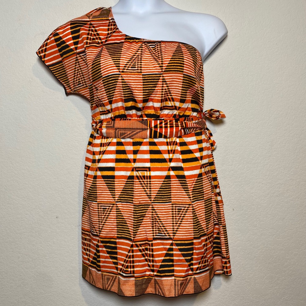 Charming Charlie Orange Geometric One Shoulder Mini Dress Size Small Vacation